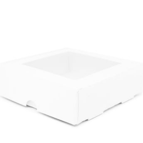 Flip Lid Windowed Boxes Made with Recycled Material -White or PolkaDot Color